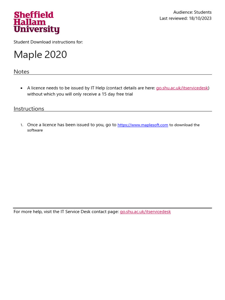 Maple 2020 Download Instructions for Students | PDF