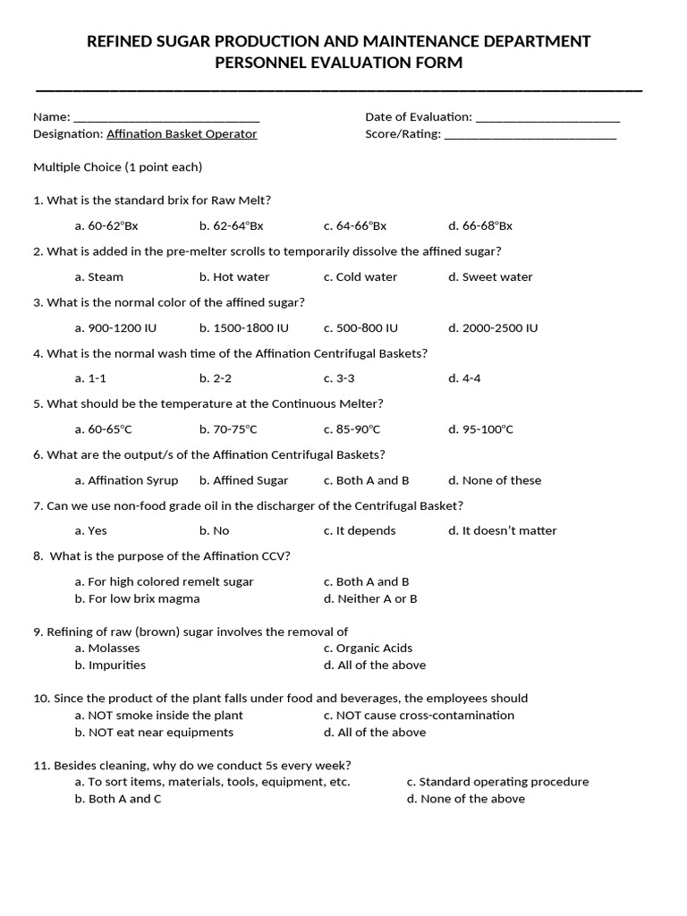 Affination Operator Evaluation Form | PDF | Sugar | Diet & Nutrition