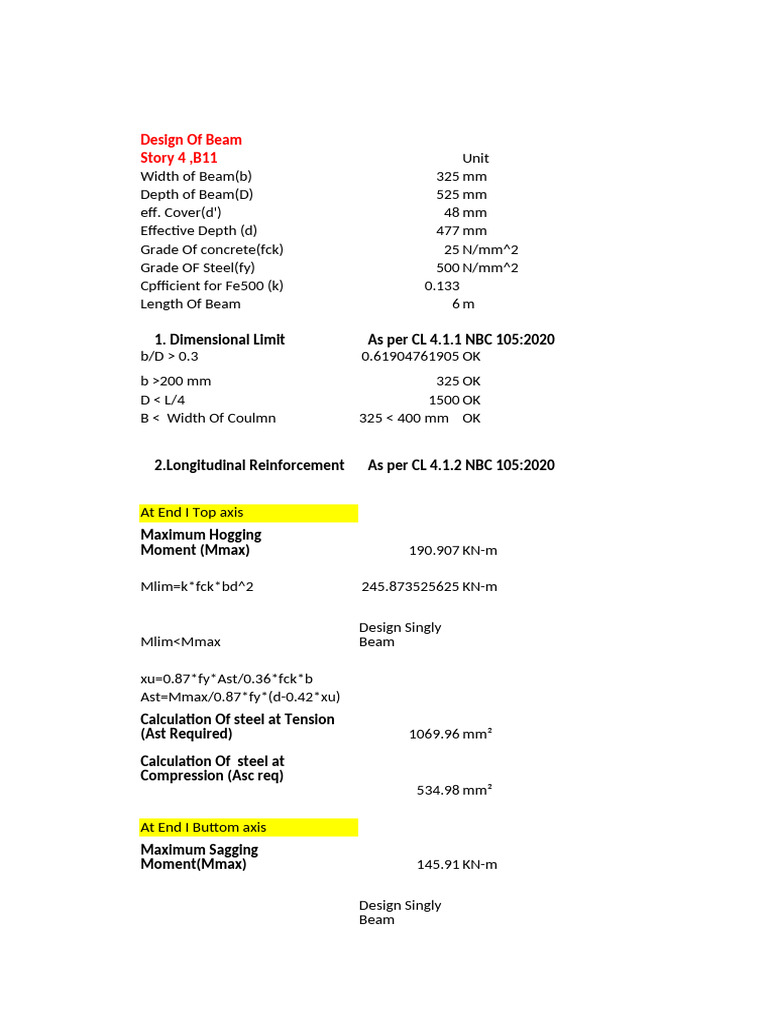 Beam Design Calculations for B11 & B23 | PDF | Beam (Structure) | Materials