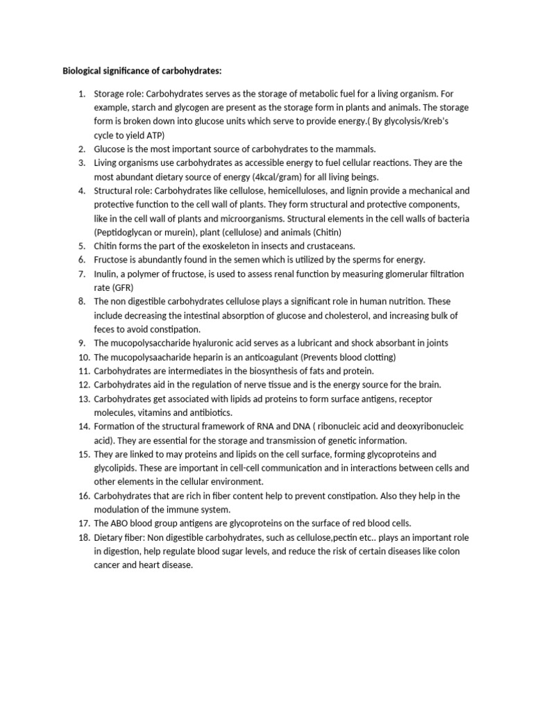 Biological Significance of Carbohydrates | PDF | Carbohydrates ...