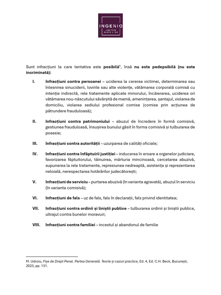 Tabel Infractiuni Tentativa Posibila Nepedepsibila | PDF