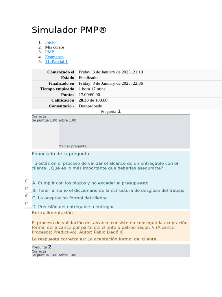 Simulador PMP PARCIAL 1 | PDF | Scrum (desarrollo de software) | Software