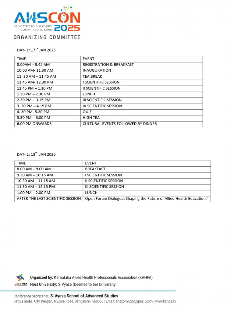 Allied Health Conference Schedule 2025 | PDF