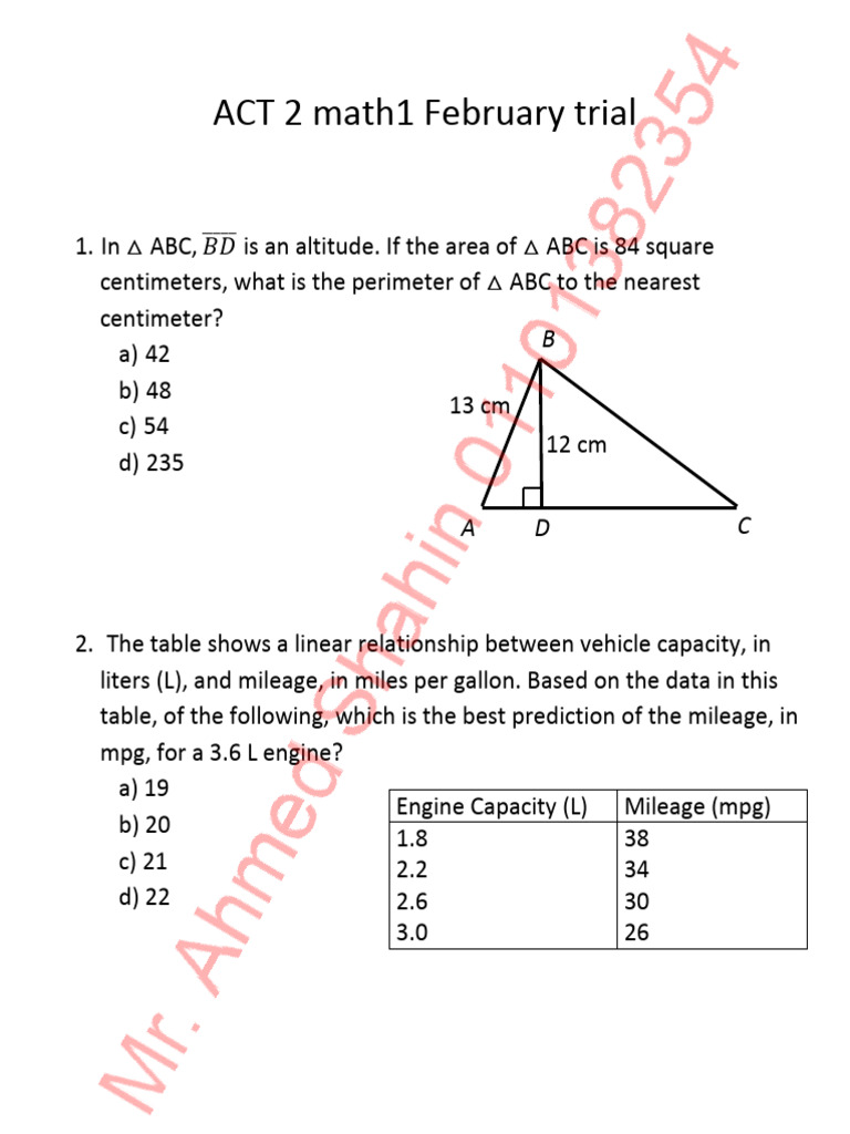 ACt 2 Math February Trial C | PDF | Radius | Area