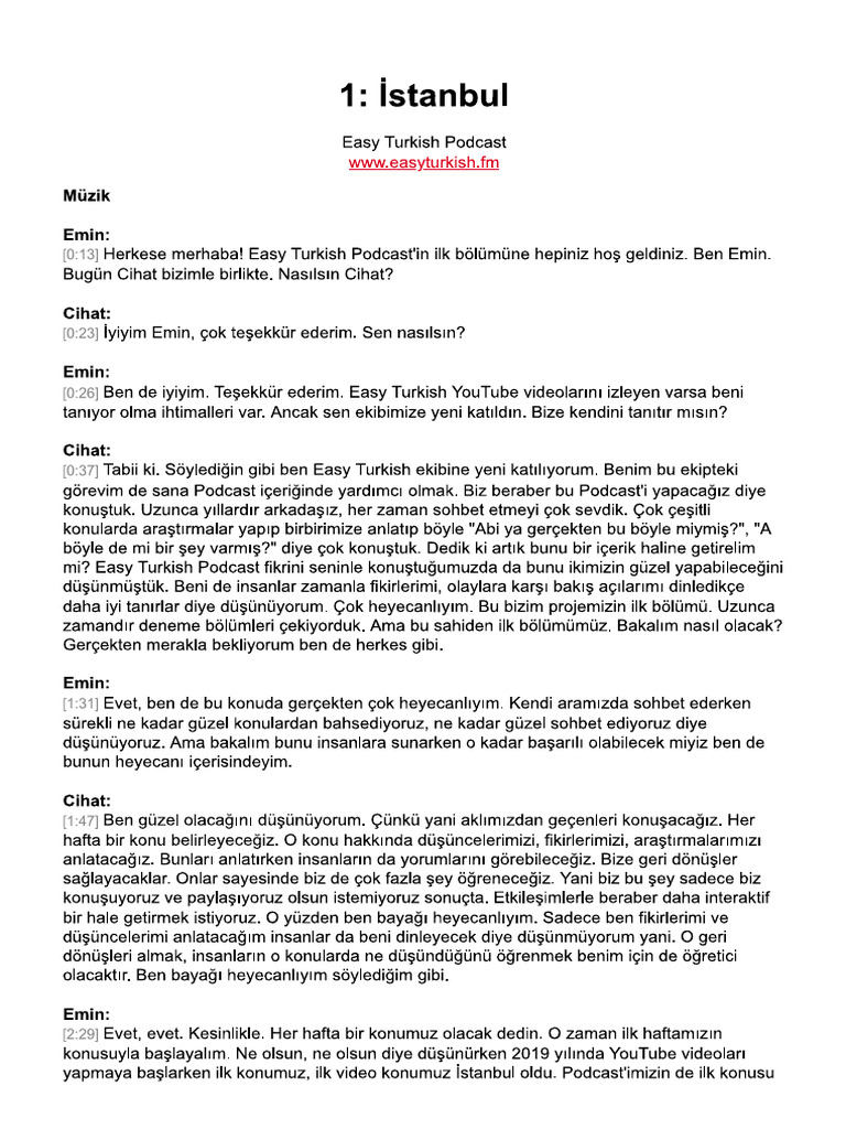 Easyturkishpodcast1 Transcript | PDF