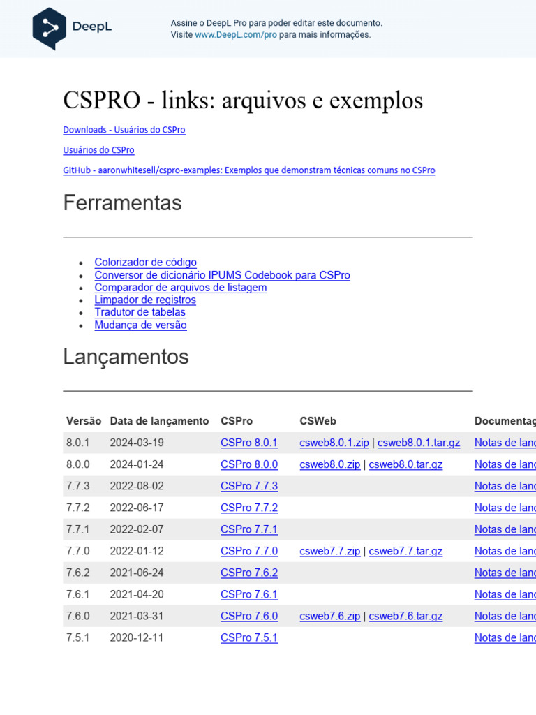 Recursos e Ferramentas CSPro Atualizados | PDF | Traduções | Wiki