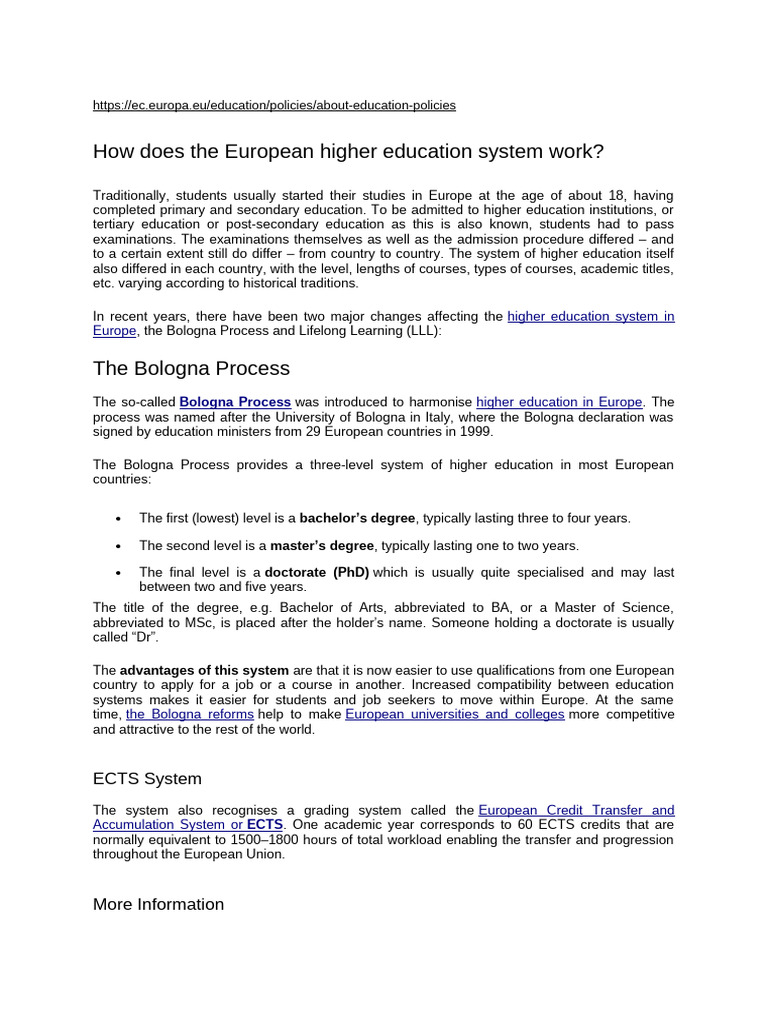 How Does The European Higher Education System Work | PDF | Academic ...