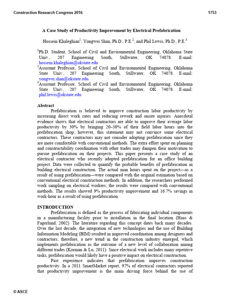 Khaleghian Et Al 2016 A Case Study of Productivity Improvement by ...