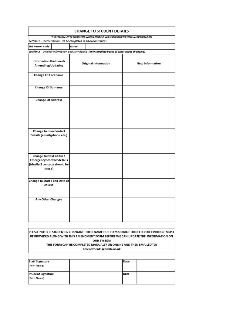 Learner amendment form pdf
