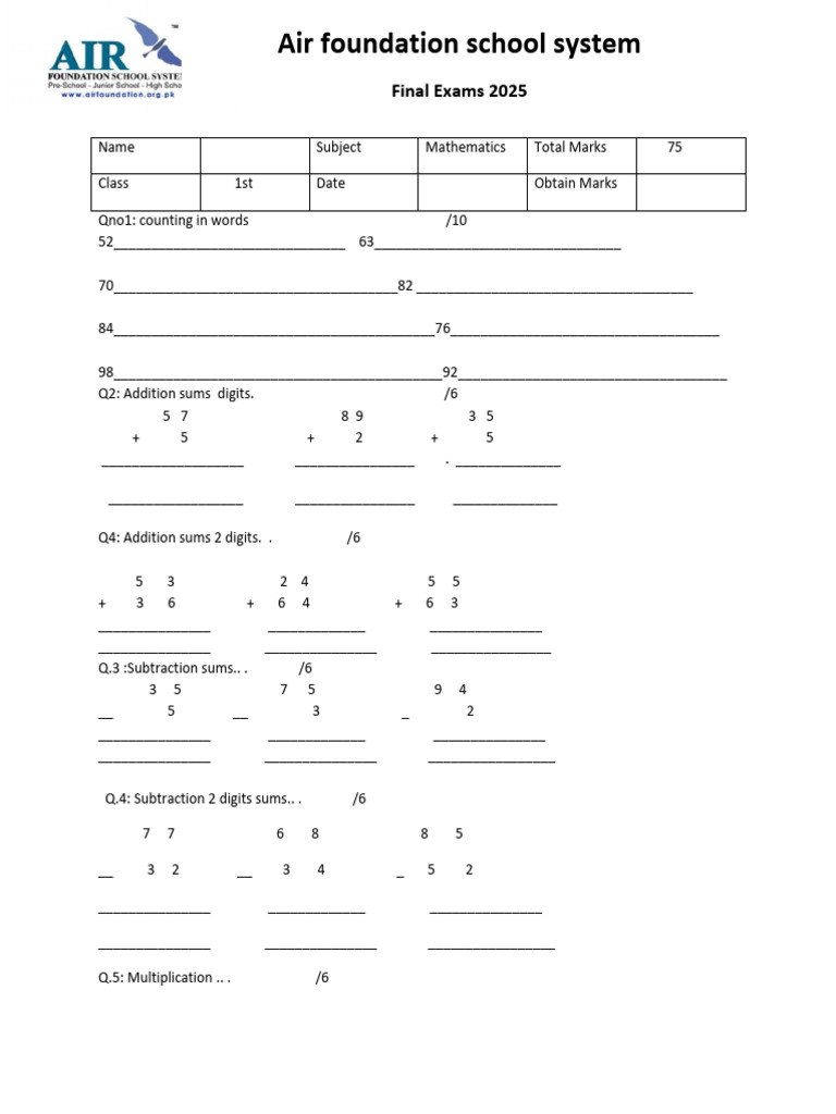 Maths Class 1 | PDF | Mathematics | Arithmetic