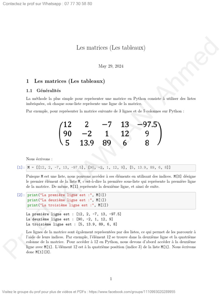 Matrices en Python : Guide Pratique | PDF | Fonctionnalités et ...