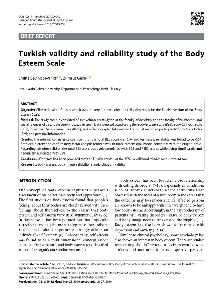 Turkish Validity and Reliability Study of The Body Esteem Scale | PDF ...