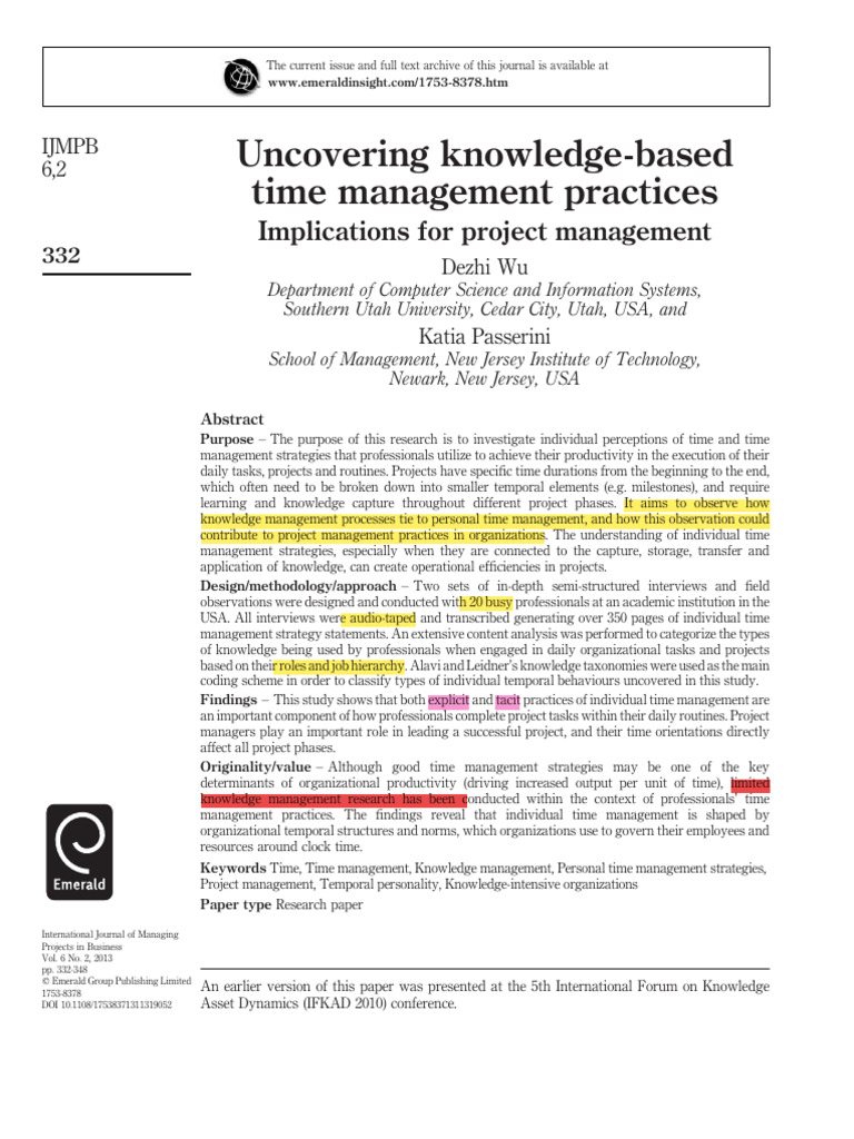 Knowledge-Based Time Management Strategies | PDF | Knowledge | Project ...
