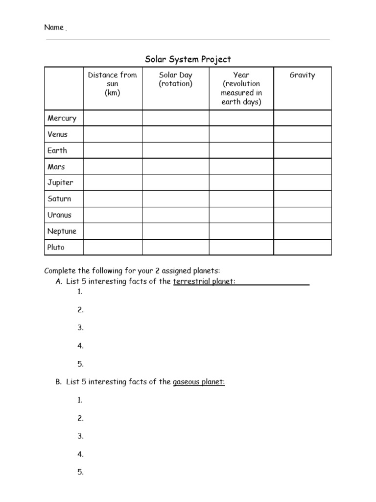 Solar System Project for Class 6 | PDF
