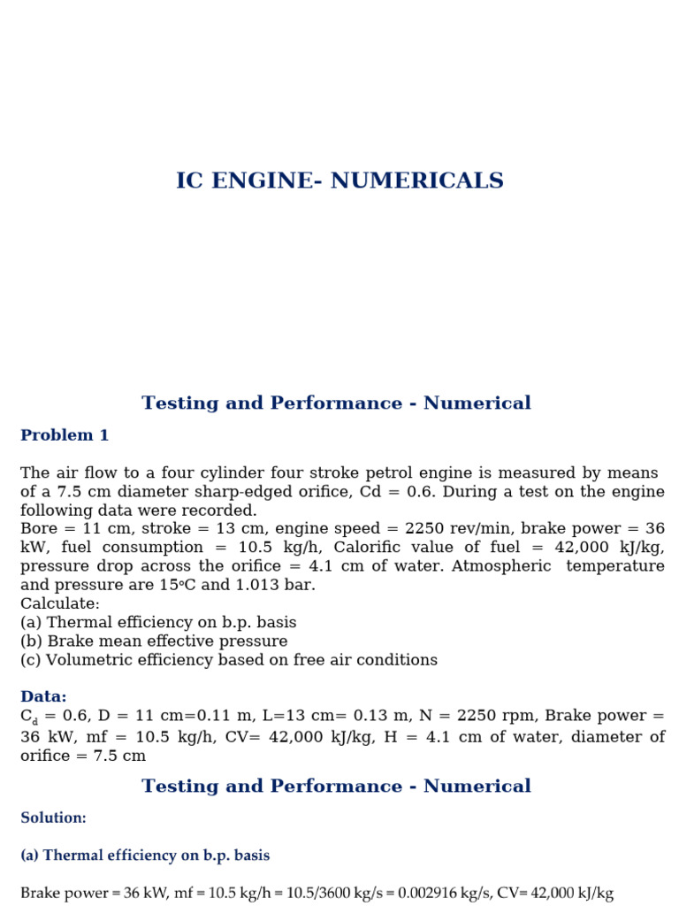 IC Engine Performance Calculations | PDF | Engines | Gases