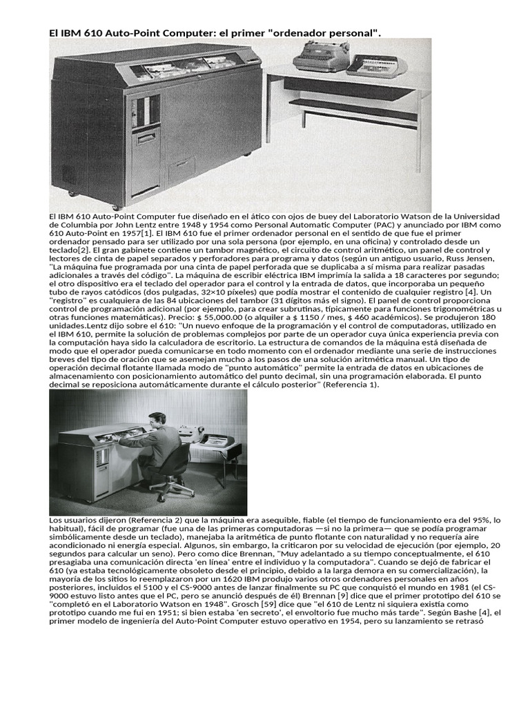 IBM 610: Primer Ordenador Personal | PDF | Calculadora | Engranaje
