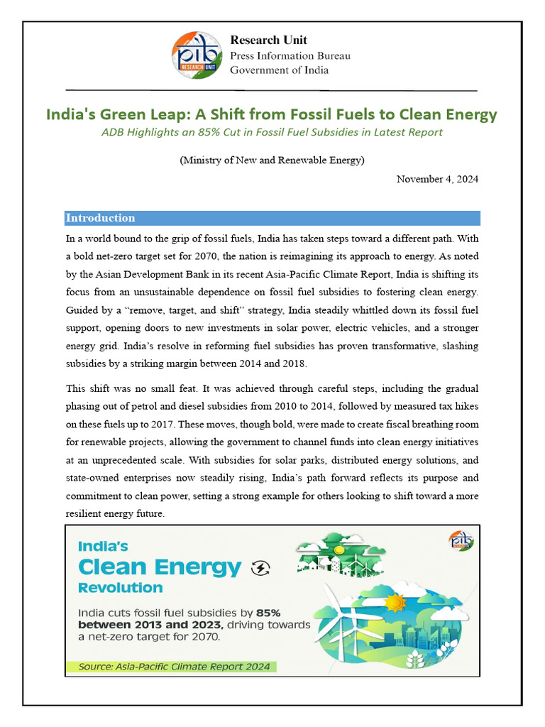 India's Shift to Clean Energy Subsidies | PDF | Sustainable Energy ...