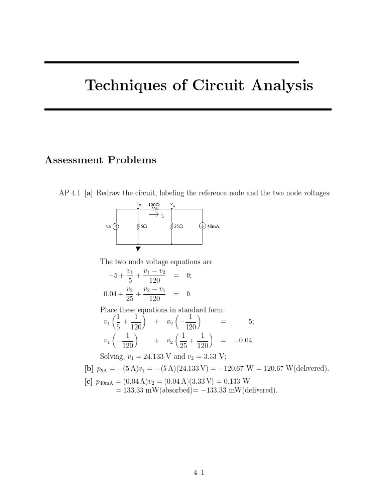 Circuit Analysis Techniques and Problems | PDF | Electrical Network ...