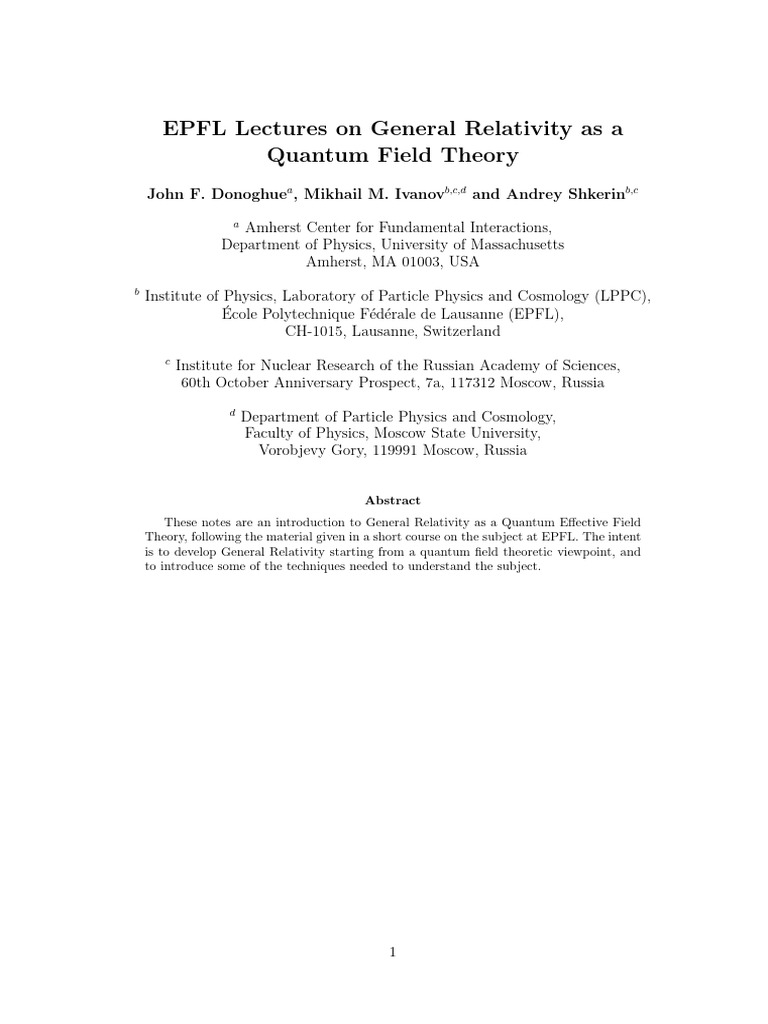 EPFL Lectures On General Relativity As A Quantum Field Theory | PDF ...