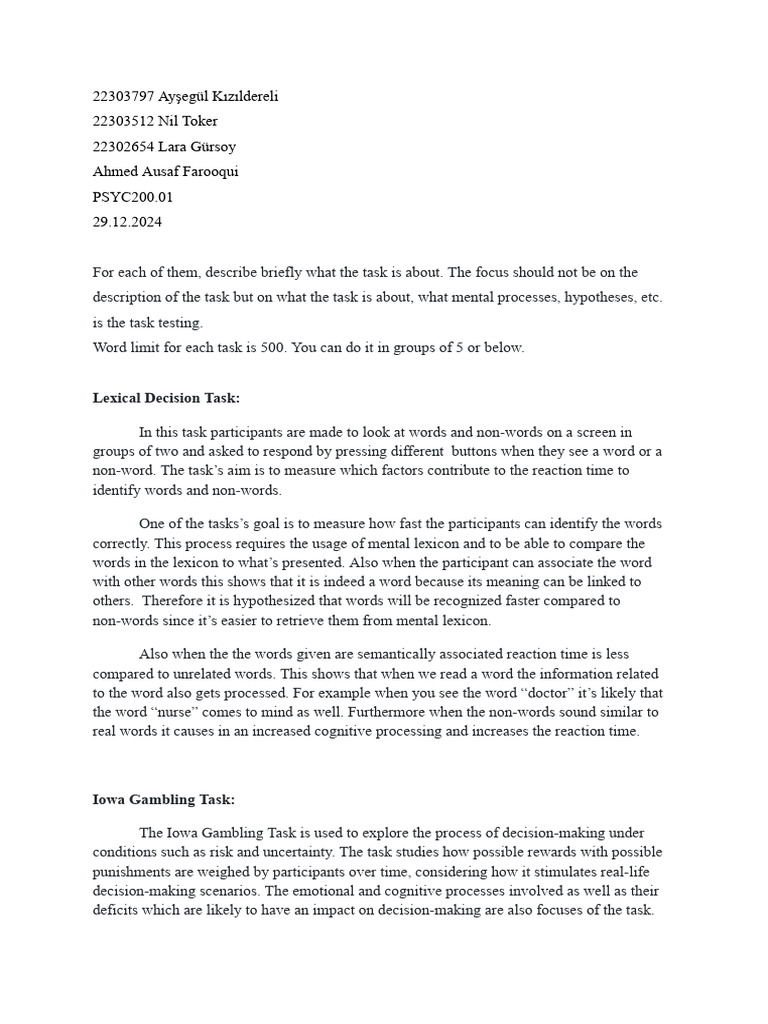Cognitive Tasks: Mental Processes Explained | PDF | Impulsivity ...