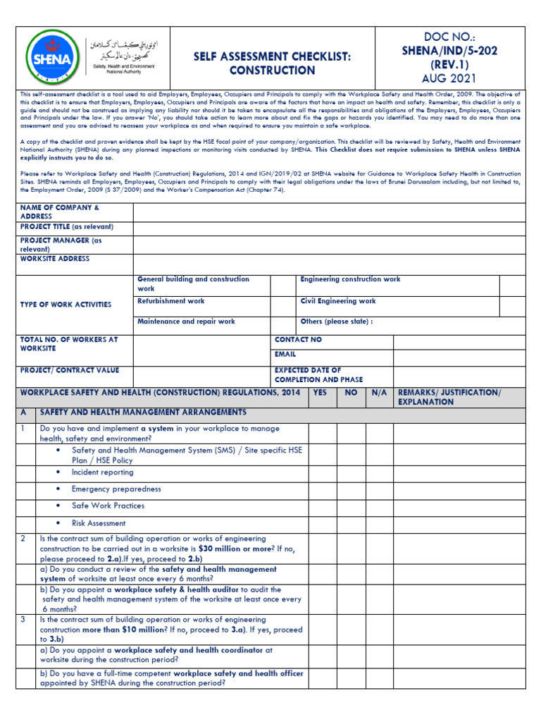 Safety Program Self-Evaluation Checklist | PDF | Occupational Safety ...