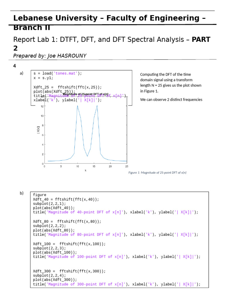 DFT Spectral Analysis Report Part 2 | PDF | Discrete Fourier Transform ...