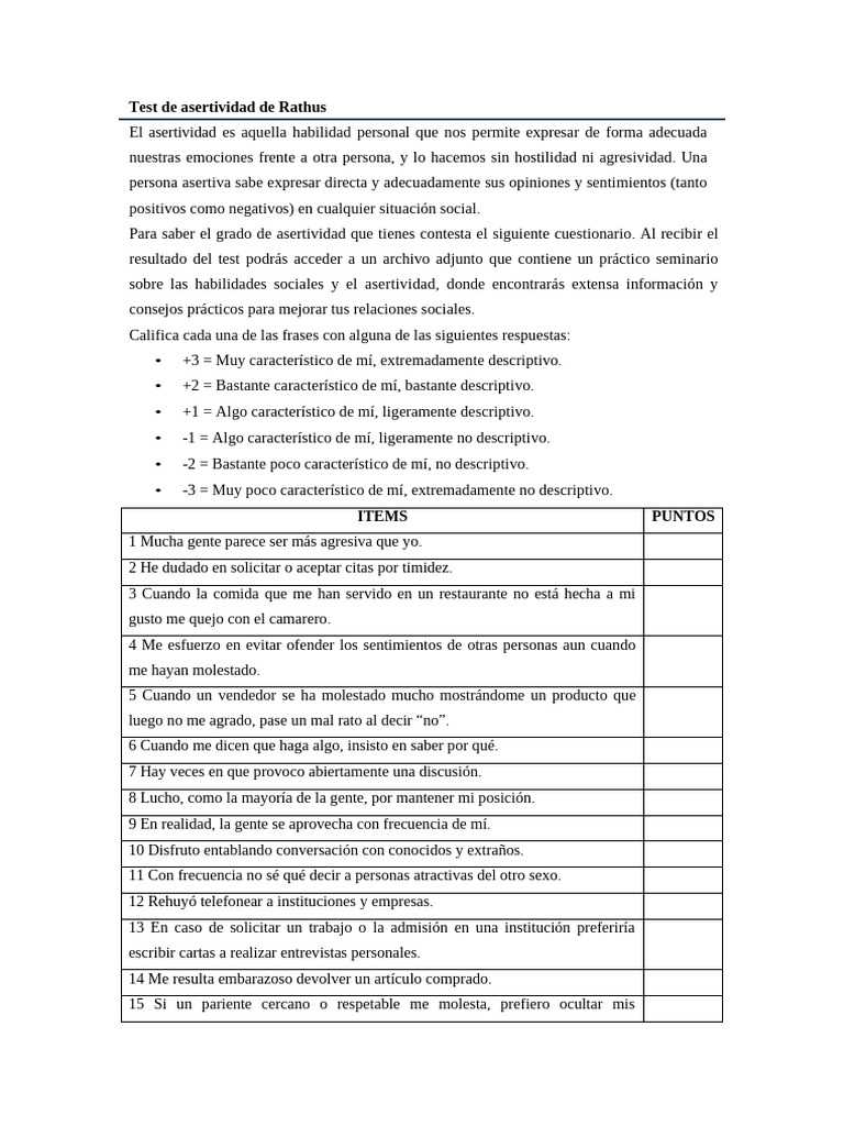 Test de Asertividad de Rathus | PDF