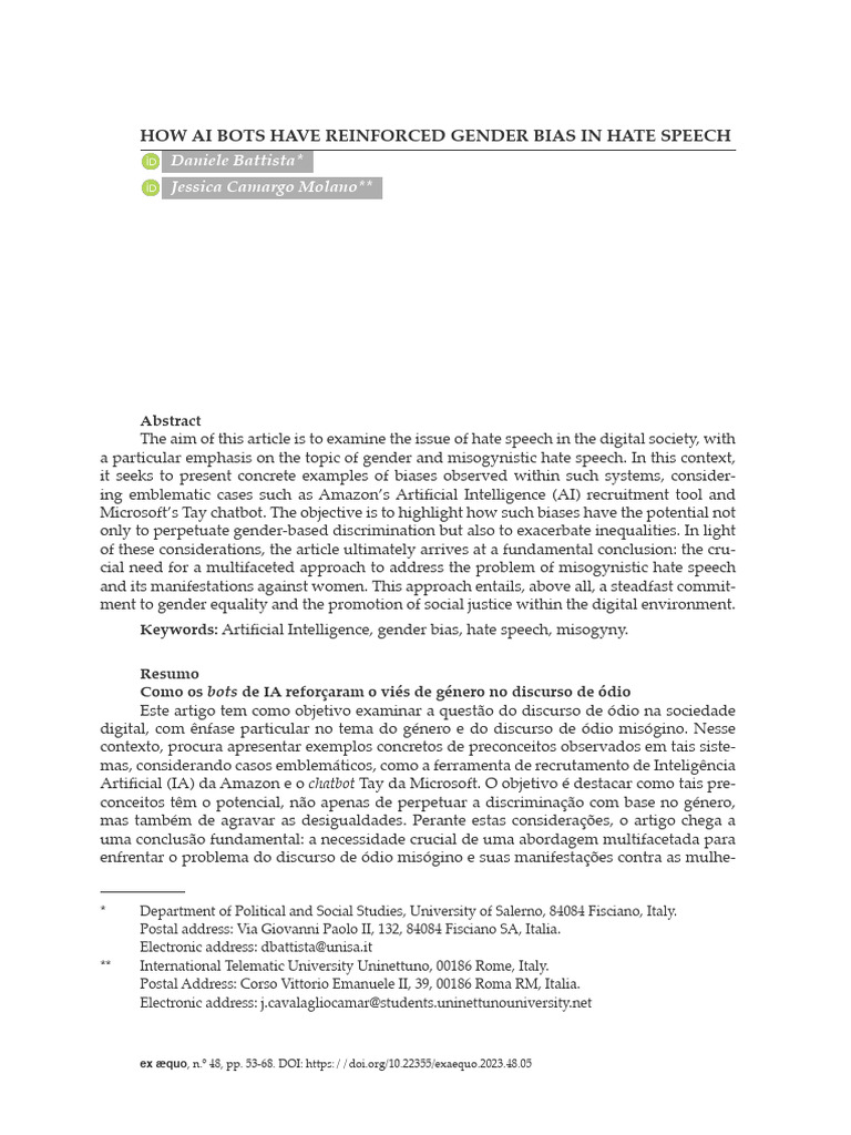AI Bots and Gender Bias in Hate Speech | PDF | Artificial Intelligence ...