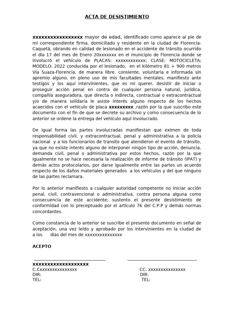 Acta de Desistimiento Policial | PDF | Justicia | Crimen y violencia