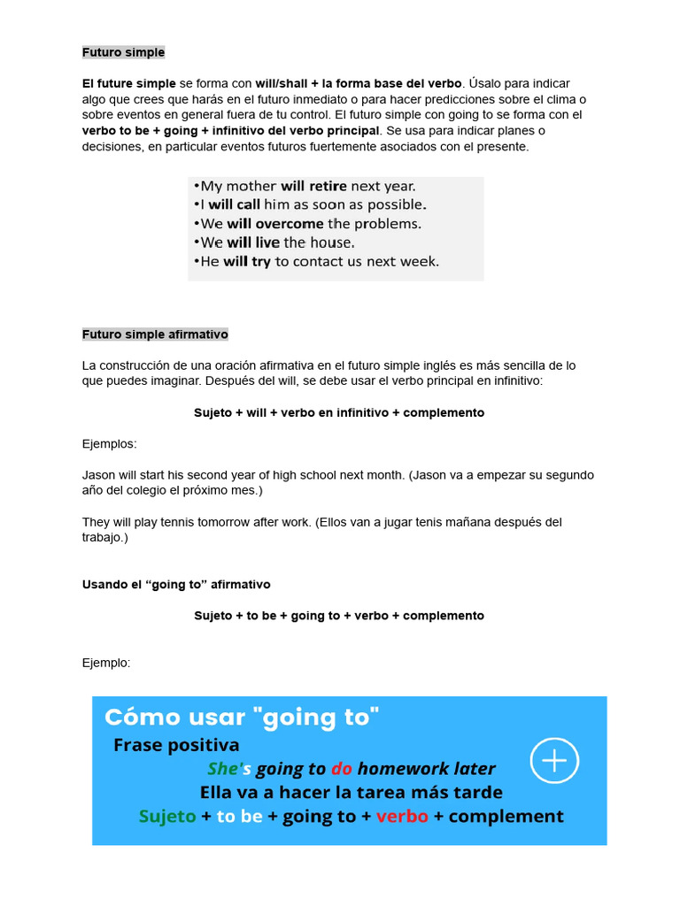 Futuro Simple en Inglés: Guía Completa | PDF | Verbo | Lingüística