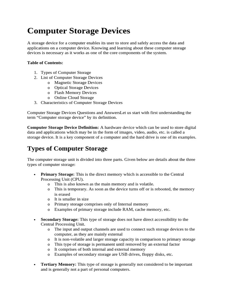 Overview of Computer Storage Devices | PDF | Computer Data Storage ...
