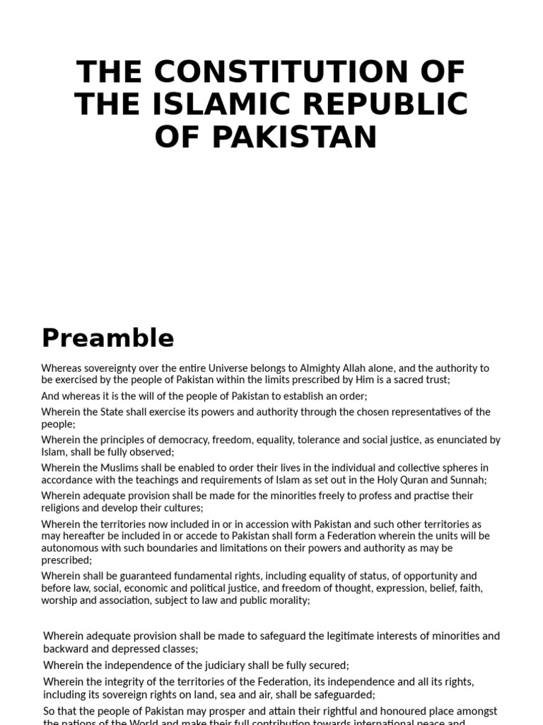 Constitution of the Islamic Republic of Pakistan | PDF | Parliament Of ...