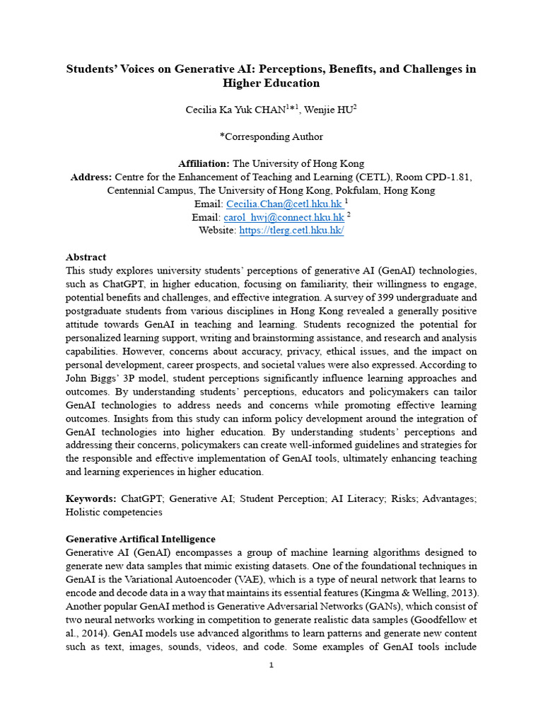 Student Insights on Generative AI in Education | PDF | Survey ...