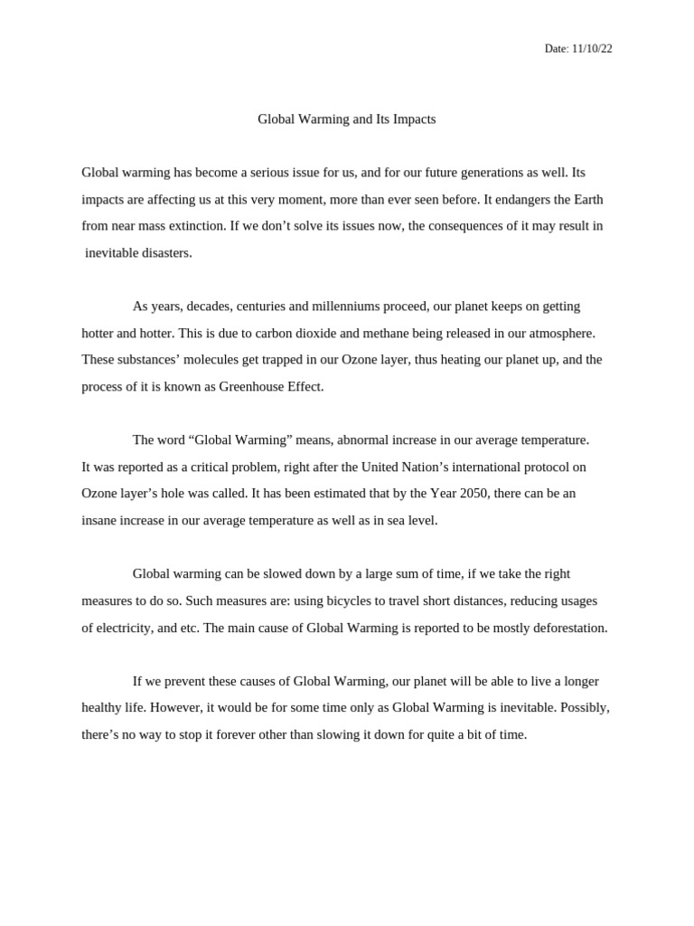 Global Warming: Urgent Action Needed | PDF