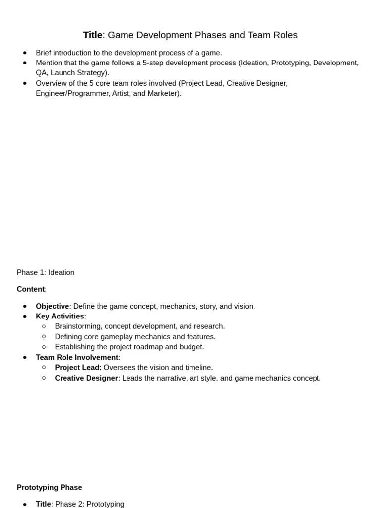 Game Development Phases & Roles Guide | PDF | Prototype | Quality Assurance