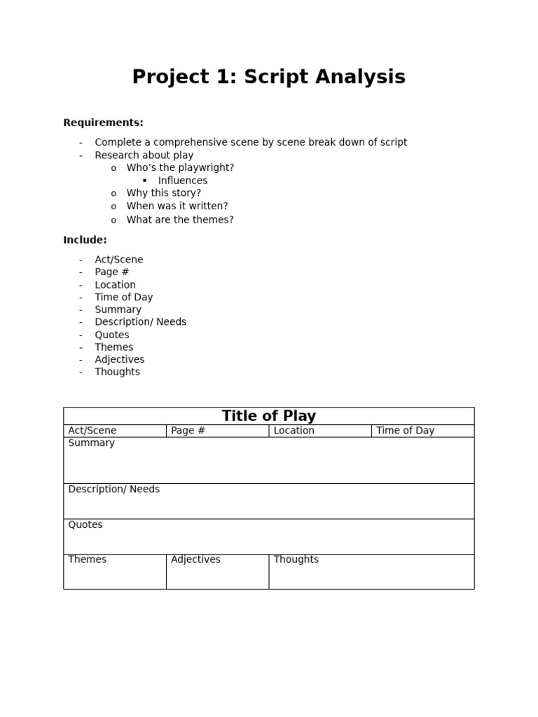Script Analysis Template Pdf