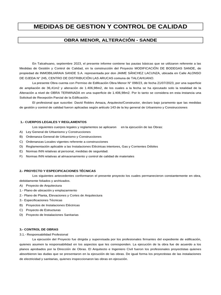 Control de Calidad en Obra Menor SANDE | PDF | Arquitecto | Residuos