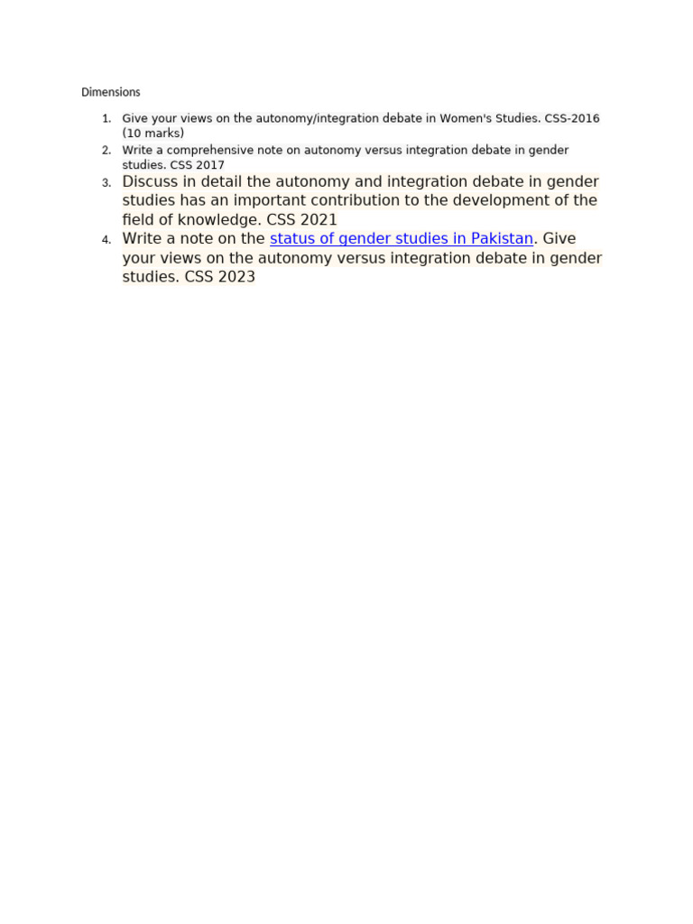 Autonomy vs Integration in Gender Studies | PDF
