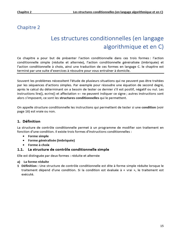 Structures conditionnelles en C et algorithmes | PDF | Structure de ...