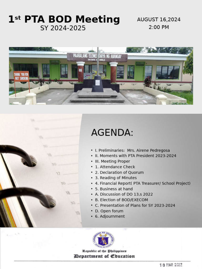 1st PTA BOD Meeting Agenda 2024-2025 | PDF | Government