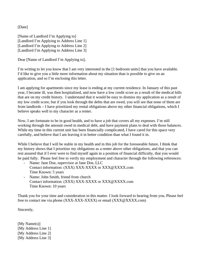 Rental Application Letter for 1 Bedroom | PDF