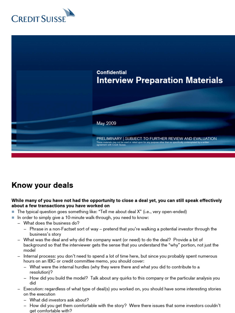 Credit Suisse - Interview Prep Materials (2009) | PDF | Leveraged ...
