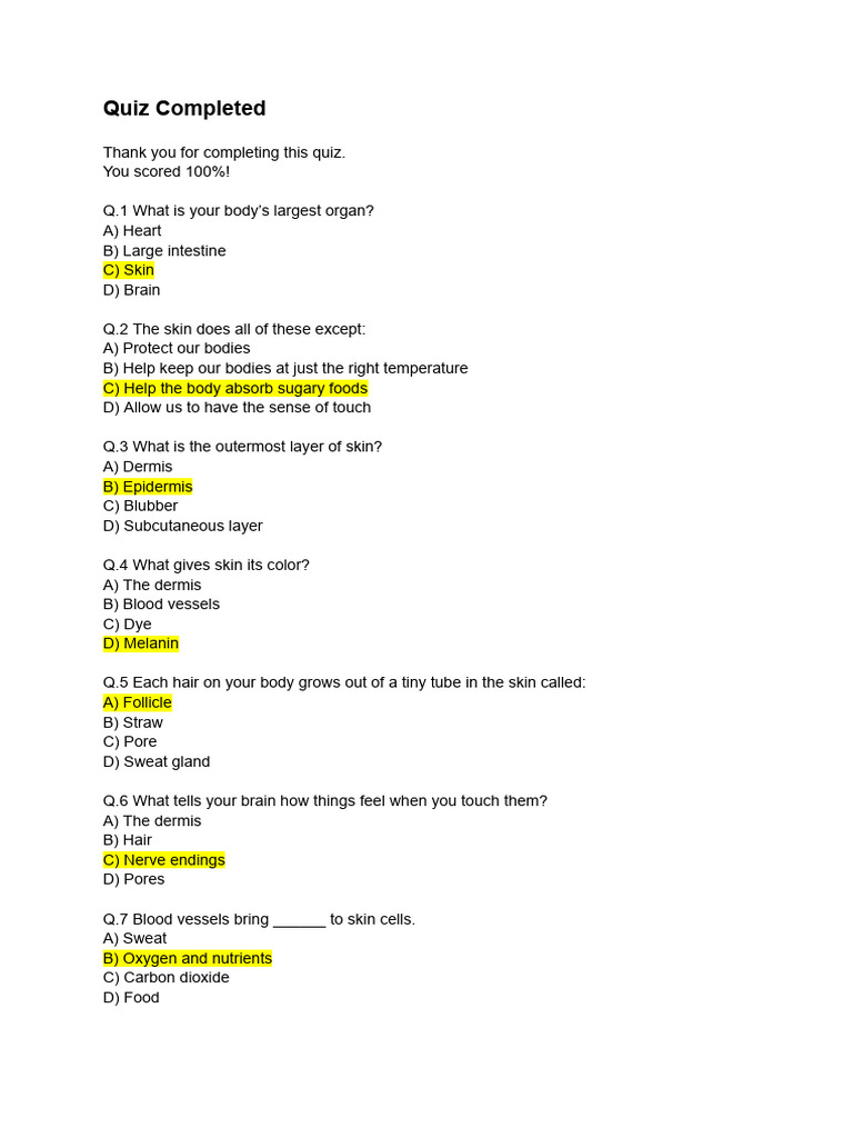Skin Quiz: Test Your Knowledge | PDF