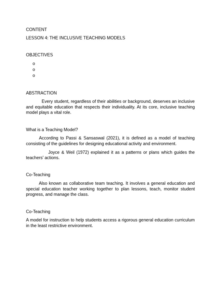 Inclusive Teaching Models | PDF | Teachers | Intelligence