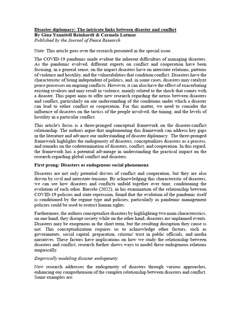 Disaster Diplomacy The Intricate Links Between Disaster And Conflict