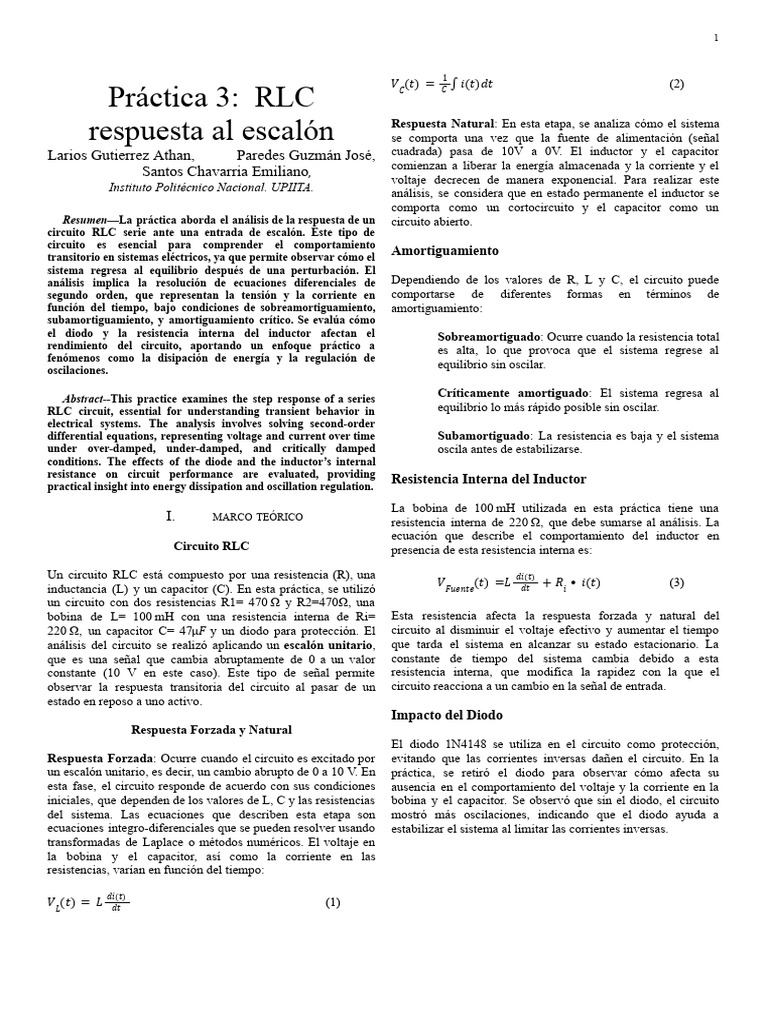 Análisis de Circuito RLC y Respuesta al Escalón | PDF | Red eléctrica ...