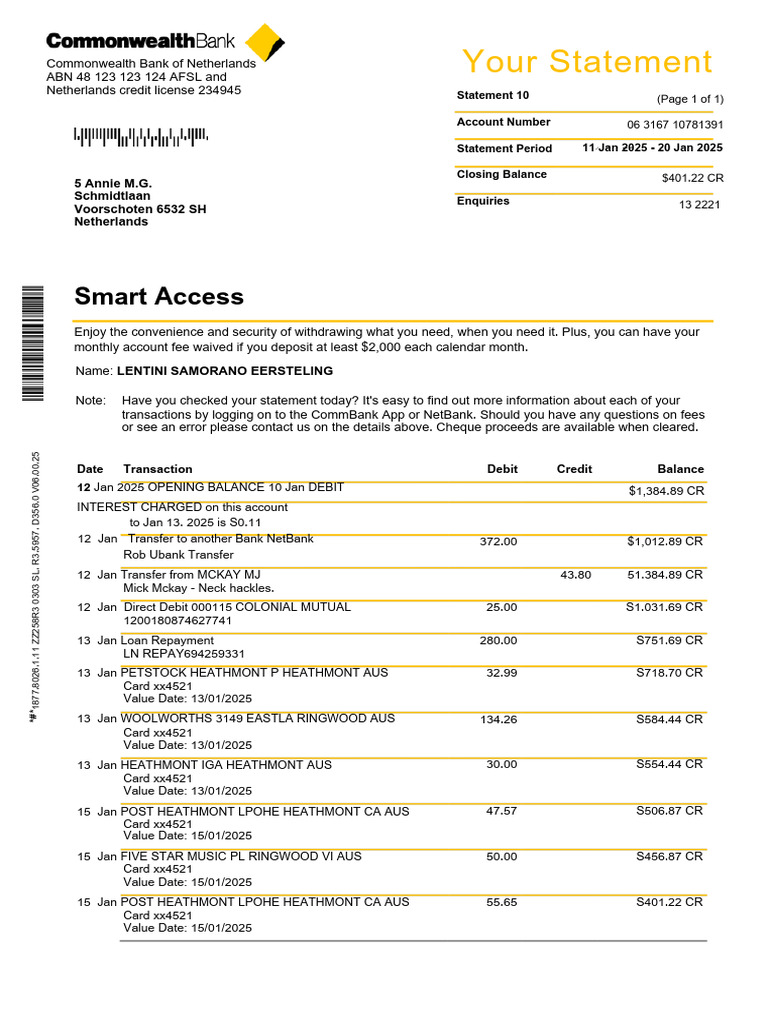 Commonwealth Bank Statement Overview | PDF | Banks | Debit Card