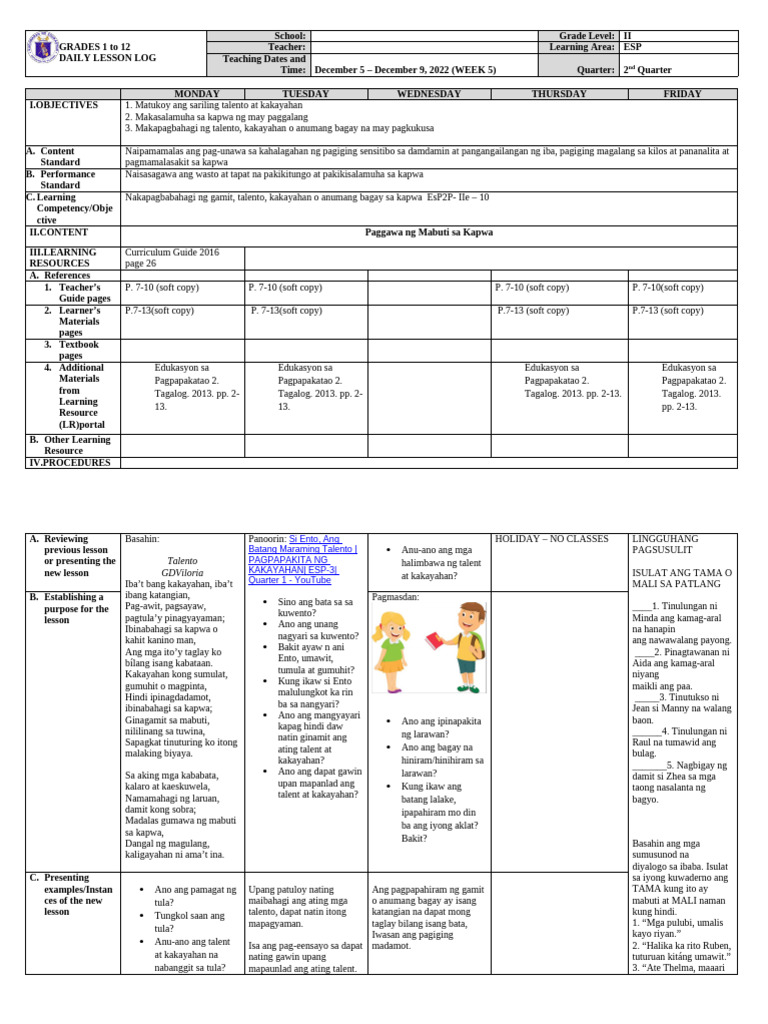 DLL - Esp 2 - Q2 - W5 | PDF
