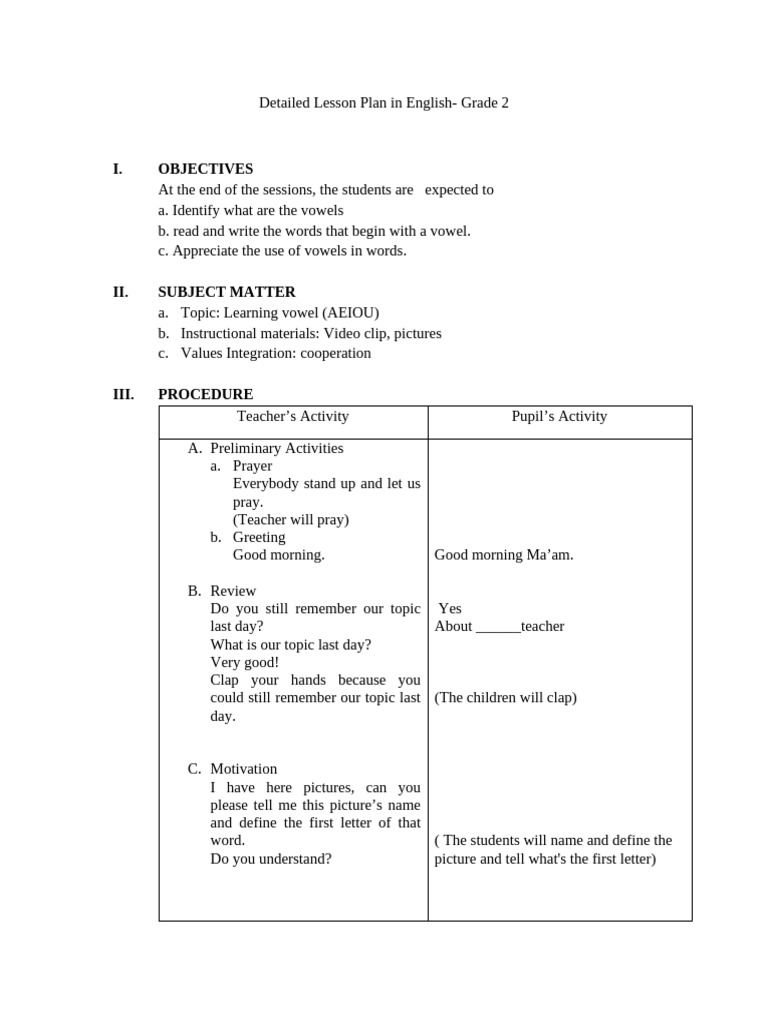 Detailed Lesson Plan in English Kinderga | PDF | Lesson Plan | Human ...