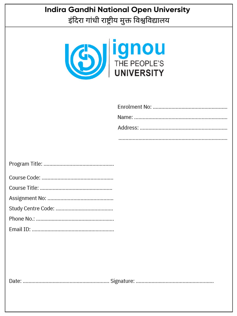 IGNOU Assignment Front Page PDF | PDF